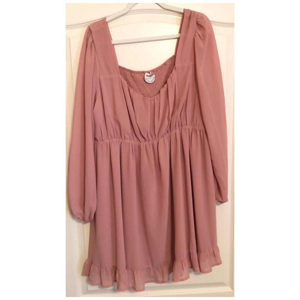 NWT Arula Long Sleeve Mauve Flowy Boho Dress 2X Dusty Rose Smocked Blush Pink